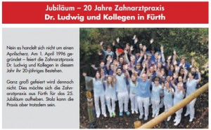 Artikel zum 20. Praxisjubiläum der Zahnarztpraxis Dr. Ludwig und Kollegen | Quelle: Blauer Kurier_Verlag Hopfner